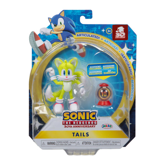 Sonic The Hedgehog 4-Inch Action Figure Modern Tails with Ring Item Box Collectible Toy